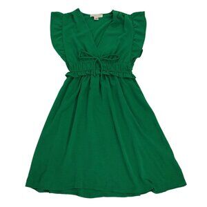 Monteau Los Angeles Women's Green Puff Sleeve Ruffle Waist Bow Midi Dress, (M)